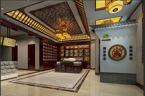 三都镇古朴典雅的中式茶叶店大堂设计效果图